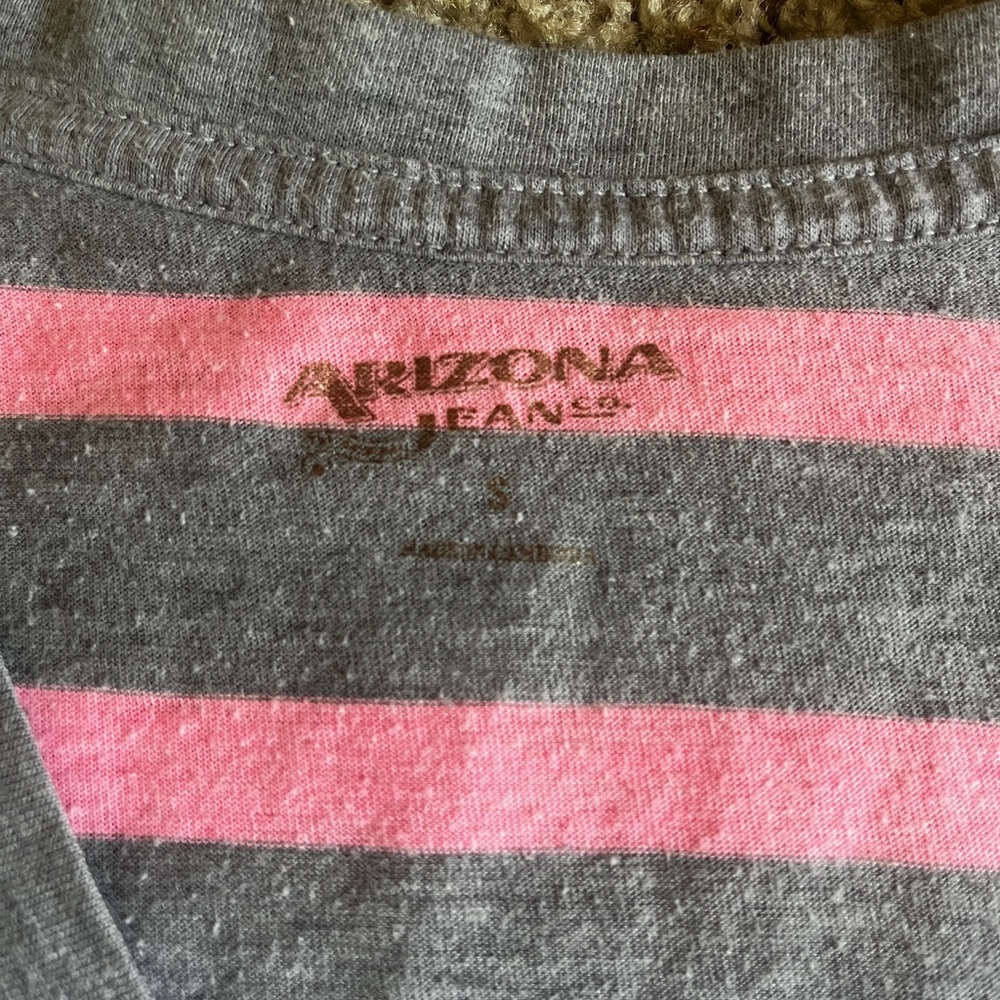 Arizona Jean Company Gray and Pink Striped Short Sleeve Tee